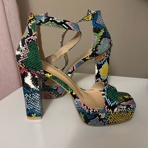 Snakeskin chunky heels